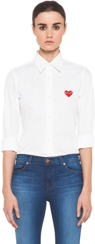 Comme Des Garcons PLAY Button Down with Red Emblem in White
