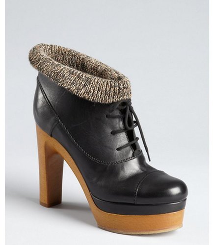 Chloe black leather stacked heel platform ankle boots