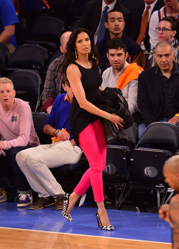 On her way to her seat at the New York Knicks vs. Indiana Pacers playoff game in May, Padma Lakshmi showed off bright pink jeans and leopard pumps.
On her way to her seat at the New York Knicks vs. Indiana Pacers playoff game in May, Padma Lakshmi showed off bright pink jeans and leopard pumps.