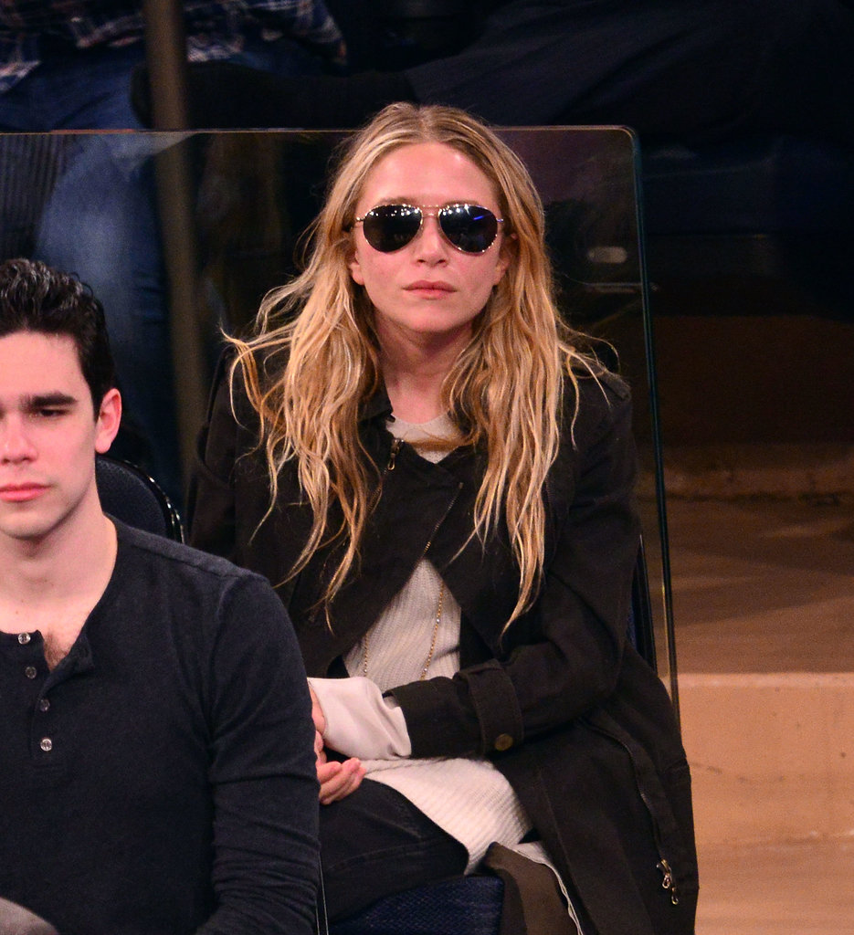Mary-Kate Olsen also wore aviator sunglasses with a black coat while cheering on the New York Knicks in May.
Mary-Kate Olsen also wore aviator sunglasses with a black coat while cheering on the New York Knicks in May.