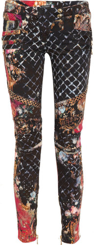 Balmain Printed motocross-style low-rise skinny jeans