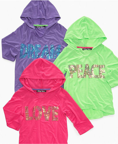Planet Gold Kids Hoodie, Girls Hooded Sequin Top