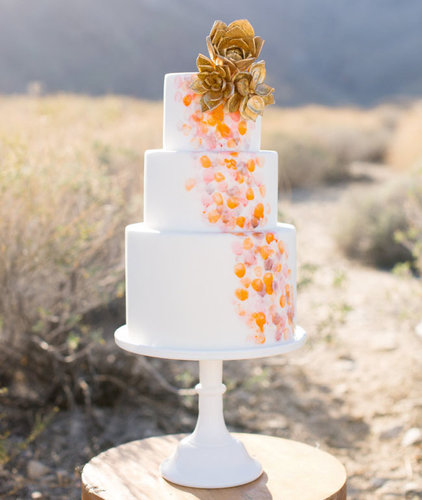 Gold succulents (yes, you read that right) top off this amazing and unique wedding cake.
Photo by Birds of a Feather via Green Wedding Shoes
Gold succulents (yes, you read that right) top off this amazing and unique wedding cake.
Photo by Birds of a Feather via Green Wedding Shoes