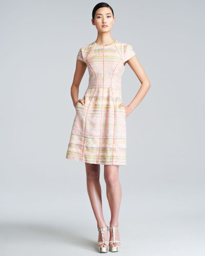 Lela Rose Cap-Sleeve Boucle Dress