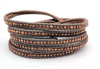 Chan Luu Rose Gold Vermeil Nuggets on Taupe Leather Wrap Bracelet
