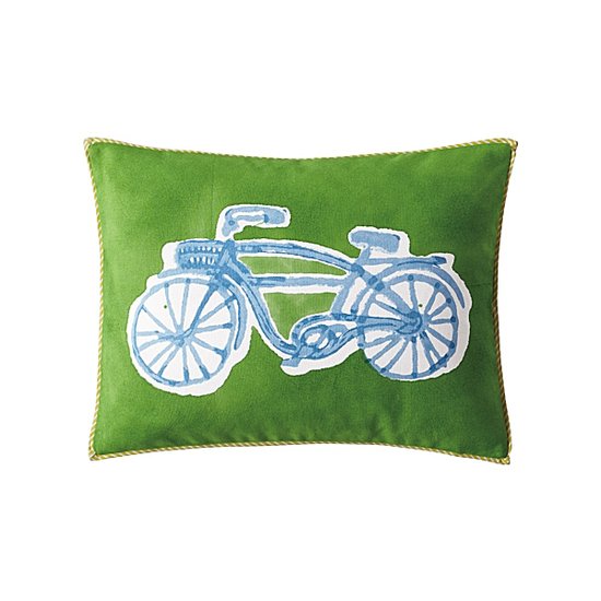 The whimsical look and craftsmanship of the block-printed and hand-painted bicycle pillow ($58) makes it an extraspecial piece.
The whimsical look and craftsmanship of the block-printed and hand-painted bicycle pillow ($58) makes it an extraspecial piece.