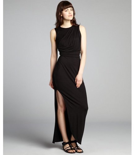 Wyatt black jersey draped side slit maxi dress