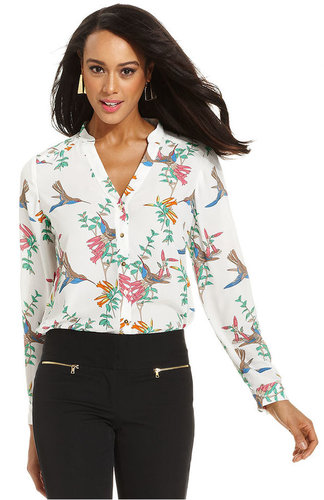 Alfani Petite Top, Long-Sleeve Printed Shirt