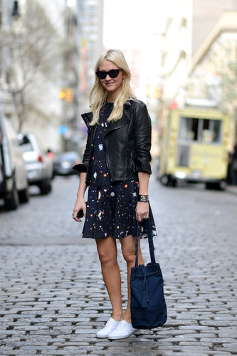 You can play the girlie-girl and the tough-girl when you add a leather jacket to a printed sundress and sneakers.
Source: Le 21ème | Adam Katz Sinding
You can play the girlie-girl and the tough-girl when you add a leather jacket to a printed sundress and sneakers.
Source: Le 21ème | Adam Katz Sinding