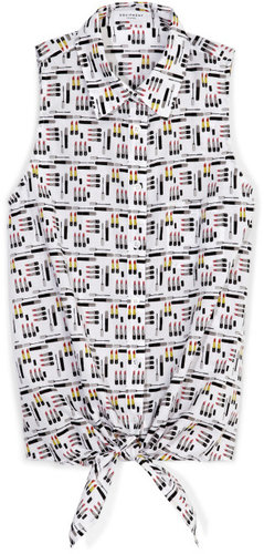 Equipment Mini Makeup Printed Bright White Multi Mina Tie Front