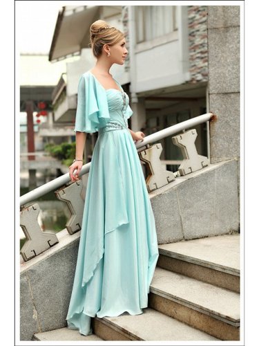 Applique Chiffon A-line Strapless Floor length Blue Prom Dress WNP0033