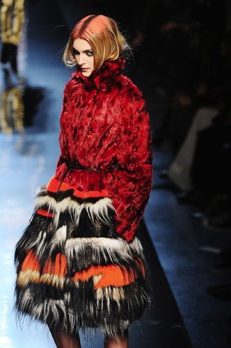 Red flame fashion woman fur coat with skirt