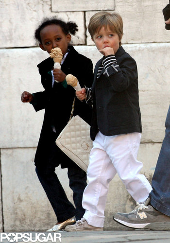 Zahara and Shiloh ate ice cream while walking in Venice, Italy, in April 2010.
Zahara and Shiloh ate ice cream while walking in Venice, Italy, in April 2010.
