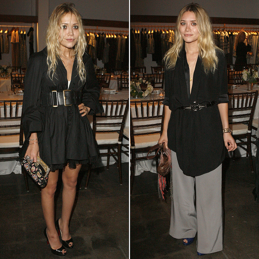 Twinning combo: The sisters donned draping black separates for the LA Jenni Kayne store opening in October 2007.
Mary-Kate added a wide leather belt to her ruffled coatdress and peep-toe Christian Louboutins.
Ashley slipped a pair of wide-leg gray trousers under her silky black blazer.
Twinning combo: The sisters donned draping black separates for the LA Jenni Kayne store opening in October 2007.
Mary-Kate added a wide leather belt to her ruffled coatdress and peep-toe Christian Louboutins.
Ashley slipped a pair of wide-leg gray trousers under her silky black blazer.