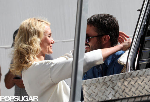 Cameron Diaz embraced Taylor Kinney on set in NYC.
Cameron Diaz embraced Taylor Kinney on set in NYC.