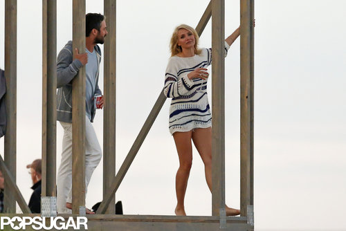 Cameron Diaz Flaunts Her Long Legs While Filming a Flirty Scene Cameron Diaz Flaunts Her Long Legs While Filming a Flirty Scene