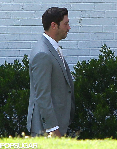 Jay Cutler wore a light gray suit.
Jay Cutler wore a light gray suit.