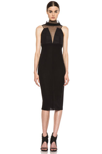 Want proof that a high neckline can still sizzle? See Rick Owens's deep-V, sheer-covered sheath ($2,030) for the perfect example.
Want proof that a high neckline can still sizzle? See Rick Owens's deep-V, sheer-covered sheath ($2,030) for the perfect example.