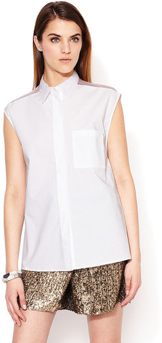 Sleeveless Collared Combo Shirt