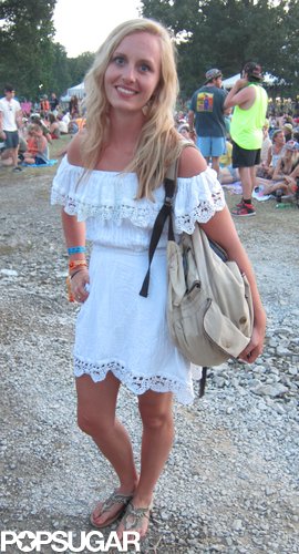 A flirty off-the-shoulder LWD got a boyish tilt, thanks to this festivalgoer's old-school backpack.
A flirty off-the-shoulder LWD got a boyish tilt, thanks to this festivalgoer's old-school backpack.