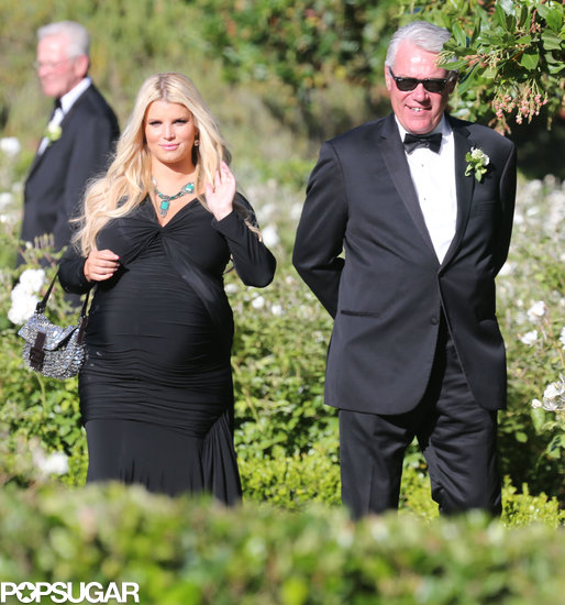 Pregnant Jessica Simpson smiled at a friend's wedding.
Pregnant Jessica Simpson smiled at a friend's wedding.