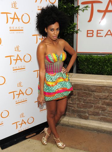 Solange lit up TAO Beach in a high-wattage mini by Boxing Kitten and gold metallic YSL sandals in 2010.
Solange lit up TAO Beach in a high-wattage mini by Boxing Kitten and gold metallic YSL sandals in 2010.