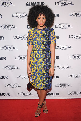 At the 2012 Glamour Women of the Year Awards, Solange showcased her love for standout prints in a bold Derek Lam sheath, then finished with a sleek box clutch and strappy heels.
At the 2012 Glamour Women of the Year Awards, Solange showcased her love for standout prints in a bold Derek Lam sheath, then finished with a sleek box clutch and strappy heels.