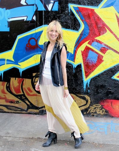 Pleated Maxi Skirt & Moto Vest