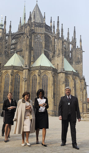 In April 2009, First Lady Michelle Obama visited the Saint Vitus Cathedral in Prague.
In April 2009, First Lady Michelle Obama visited the Saint Vitus Cathedral in Prague.
