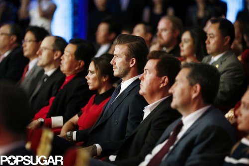 David Beckham put his hand on Victoria Beckham's lap while they watched the Peking Opera.
Source: Tungstar/Splash News Online
David Beckham put his hand on Victoria Beckham's lap while they watched the Peking Opera.
Source: Tungstar/Splash News Online