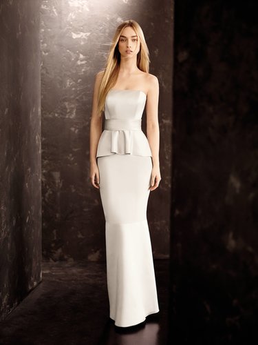 Satin and Matte Crepe Peplum Dress with Satin Sash ($178)
Photo courtesy of White by Vera Wang
Satin and Matte Crepe Peplum Dress with Satin Sash ($178)
Photo courtesy of White by Vera Wang