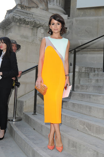 Street-style star Miroslava Duma picked a two-toned sheath for the Giambattista Valli show.
Street-style star Miroslava Duma picked a two-toned sheath for the Giambattista Valli show.