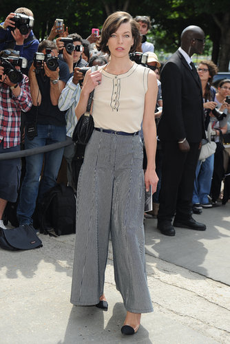 Also at the Chanel show, Milla Jovovich skipped skinnies in favor of wide-leg trousers.
Also at the Chanel show, Milla Jovovich skipped skinnies in favor of wide-leg trousers.