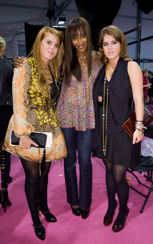 Princess Eugenie and Princess Beatrice posed with Naomi Campbell at London Fashion Week in September 2008.
Princess Eugenie and Princess Beatrice posed with Naomi Campbell at London Fashion Week in September 2008.