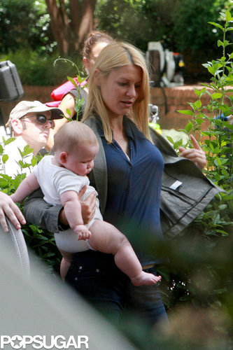 Claire Danes held onto her baby, Cyrus, while she took a break from filming.
Claire Danes held onto her baby, Cyrus, while she took a break from filming.