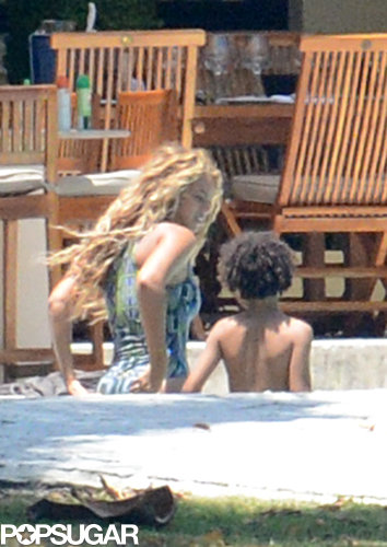 Beyoncé relaxed in the pool with her nephew, Julez Smith.
Beyoncé relaxed in the pool with her nephew, Julez Smith.