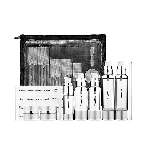 Sephora takes the travel-size refills to new heights with its Airless Travel Set ($28). The jars and tubes will protect your most valuable cosmetics from oxygen exposure at high altitudes. It's all contained in a TSA-ready mesh bag.
Sephora takes the travel-size refills to new heights with its Airless Travel Set ($28). The jars and tubes will protect your most valuable cosmetics from oxygen exposure at high altitudes. It's all contained in a TSA-ready mesh bag.