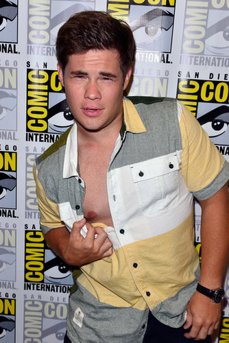 Adam Devine had a nip-slip at the Workaholics press line.
Adam Devine had a nip-slip at the Workaholics press line.