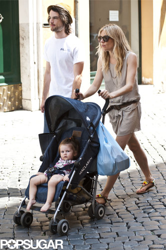 Sienna Miller pushed her daughter, Marlowe, for a walk in Rome with Tom Sturridge.
Sienna Miller pushed her daughter, Marlowe, for a walk in Rome with Tom Sturridge.