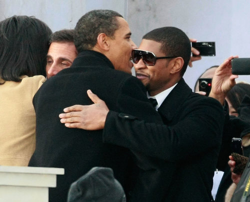 In January 2009, President Obama gave Usher a hug during his inaugural celebration in Washington DC.
In January 2009, President Obama gave Usher a hug during his inaugural celebration in Washington DC.