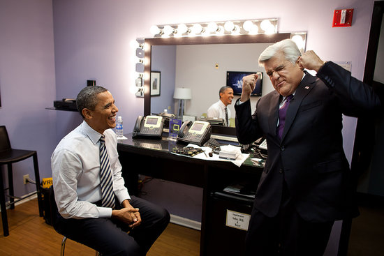 Jay Leno had President Obama cracking up backstage during his trip to The Tonight Show With Jay Leno in October 2011.
Source: Flickr user The White House
Jay Leno had President Obama cracking up backstage during his trip to The Tonight Show With Jay Leno in October 2011.
Source: Flickr user The White House