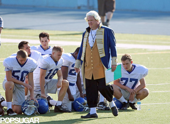 Eric Stonestreet sported a George Washington costume to coach the high school football team on the LA set of Modern Family on Thursday.
Eric Stonestreet sported a George Washington costume to coach the high school football team on the LA set of Modern Family on Thursday.
