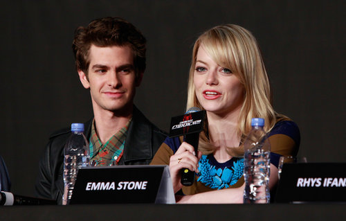 Andrew Garfield watched adoringly as Emma Stone spoke at The Amazing Spider-Man press conference in South Korea in June 2012.
Andrew Garfield watched adoringly as Emma Stone spoke at The Amazing Spider-Man press conference in South Korea in June 2012.