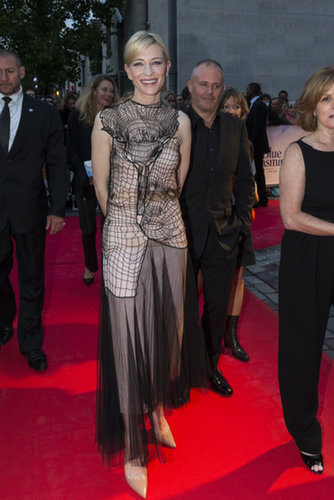 For the Paris premiere of Blue Jasmine, Cate Blanchett selected a Christopher Kane cobweb-inspired tulle dress from the Resort 2014 collection and nude Christian Louboutin pumps.
For the Paris premiere of Blue Jasmine, Cate Blanchett selected a Christopher Kane cobweb-inspired tulle dress from the Resort 2014 collection and nude Christian Louboutin pumps.