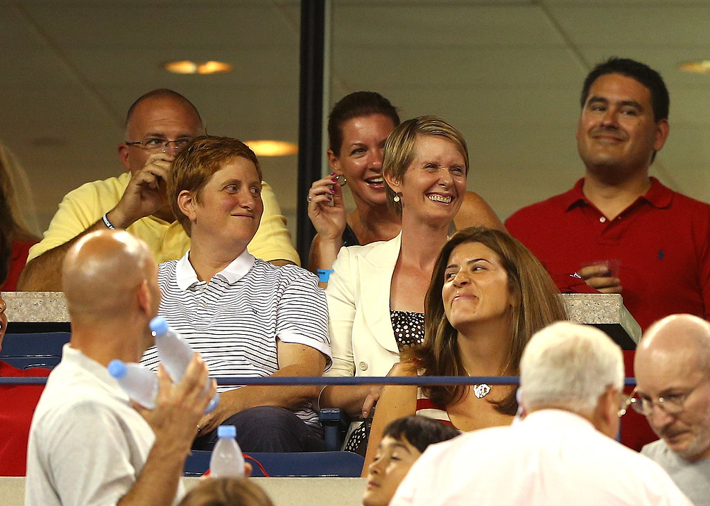 Cynthia Nixon took in one of the US Open matches with her wife Christine Marinoni.
Cynthia Nixon took in one of the US Open matches with her wife Christine Marinoni.