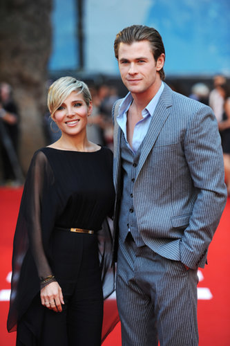 Chris Hemsworth posed with his wife, Elsa Pataky, on the red carpet.
Chris Hemsworth posed with his wife, Elsa Pataky, on the red carpet.