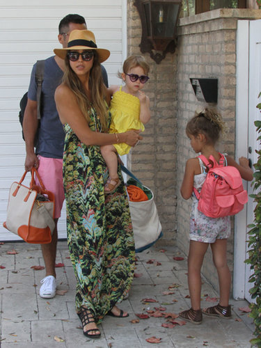 En route to a Labor Day party in Malibu, CA, Jessica worked a printed maxi dress with a panama hat and black sandals.
En route to a Labor Day party in Malibu, CA, Jessica worked a printed maxi dress with a panama hat and black sandals.