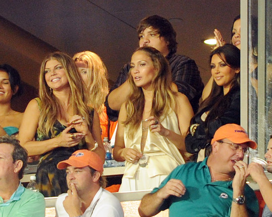Fergie, Jennifer Lopez, and Kim Kardashian cheered on the Miami Dolphins from box seats in September 2010.
Fergie, Jennifer Lopez, and Kim Kardashian cheered on the Miami Dolphins from box seats in September 2010.