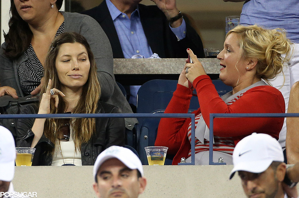 Jessica Biel posed for a funny picture in the stands with her friend.
Jessica Biel posed for a funny picture in the stands with her friend.