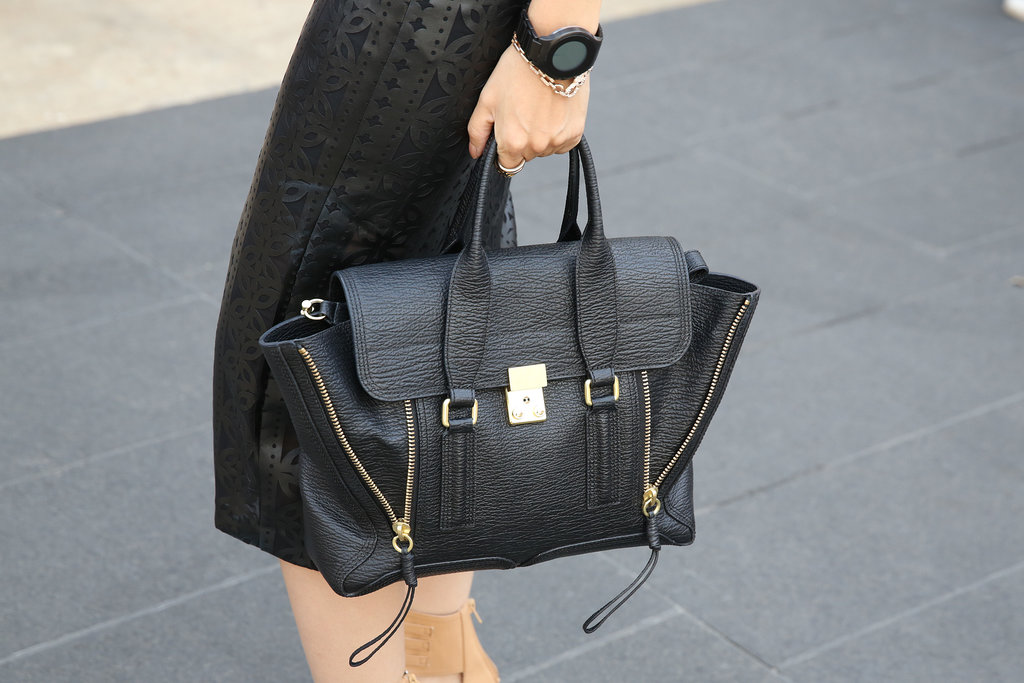 A sleek 3.1 Phillip Lim Pashli spotted outside the tents.
A sleek 3.1 Phillip Lim Pashli spotted outside the tents.